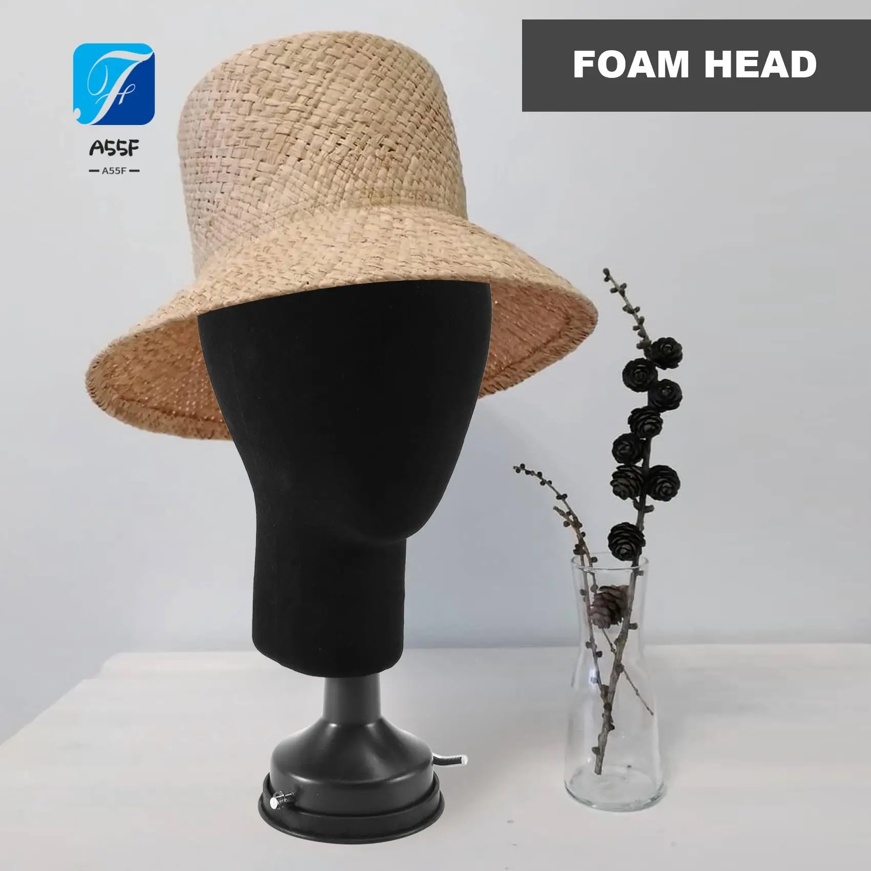 A55F-Polystyrene Foam Mannequin Face Model Head Wig Holder Eyeglass Glasses With Base Bracket, 35Cm