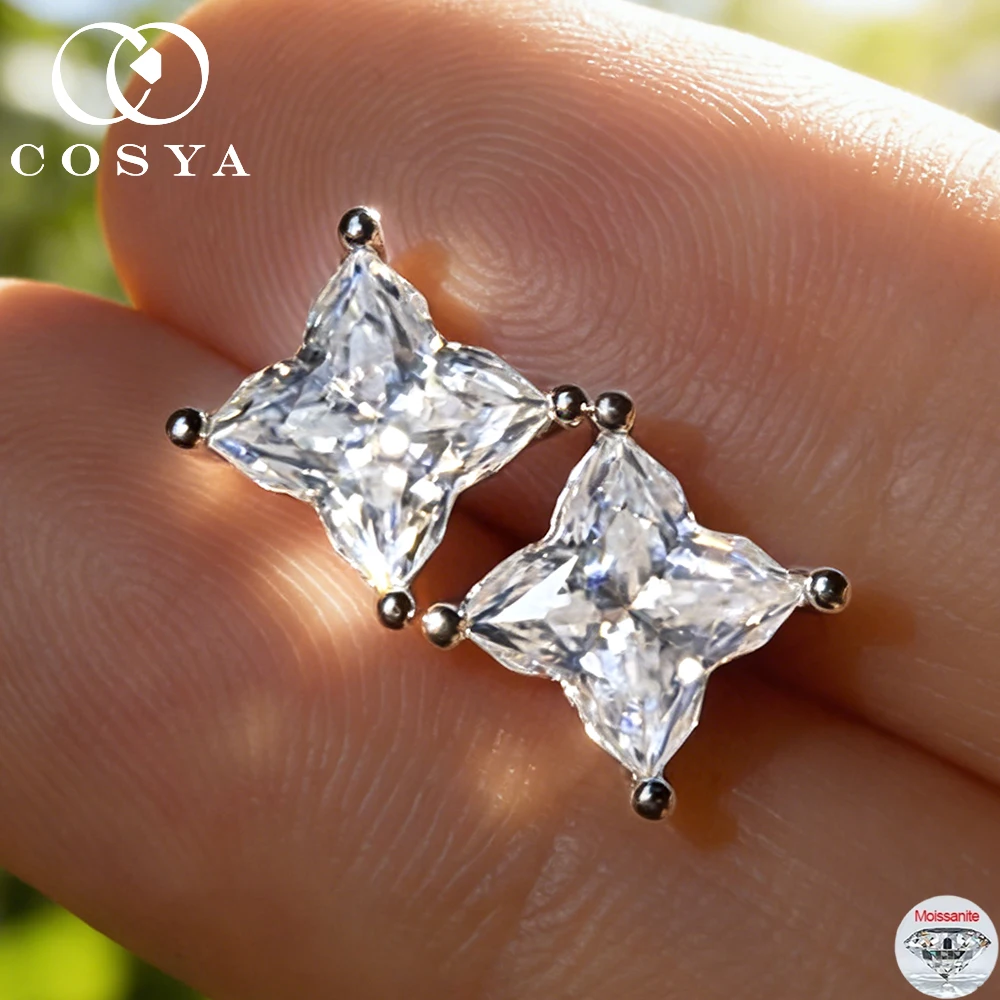 

COSYA 1.6cttw Lily Clover Cut Moissanite Stud Earrings For Women S925 Silver DColor Solid Lab Diamond Wedding Fine Jewelry Party