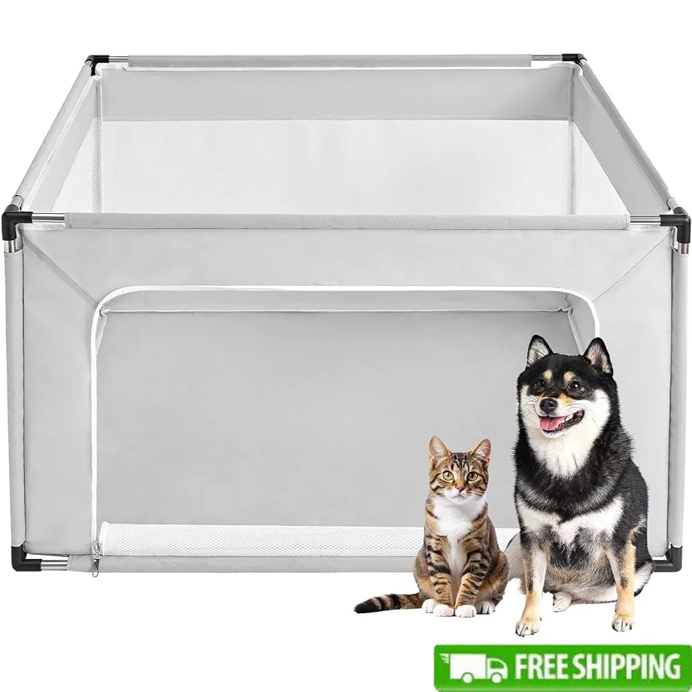 

Indoor Outdoor Puppy Playpen Pet Fence Heavy-Duty Oxford Fabric with Locking Zippers Easy Setup Washable Portable Dog Cat Play