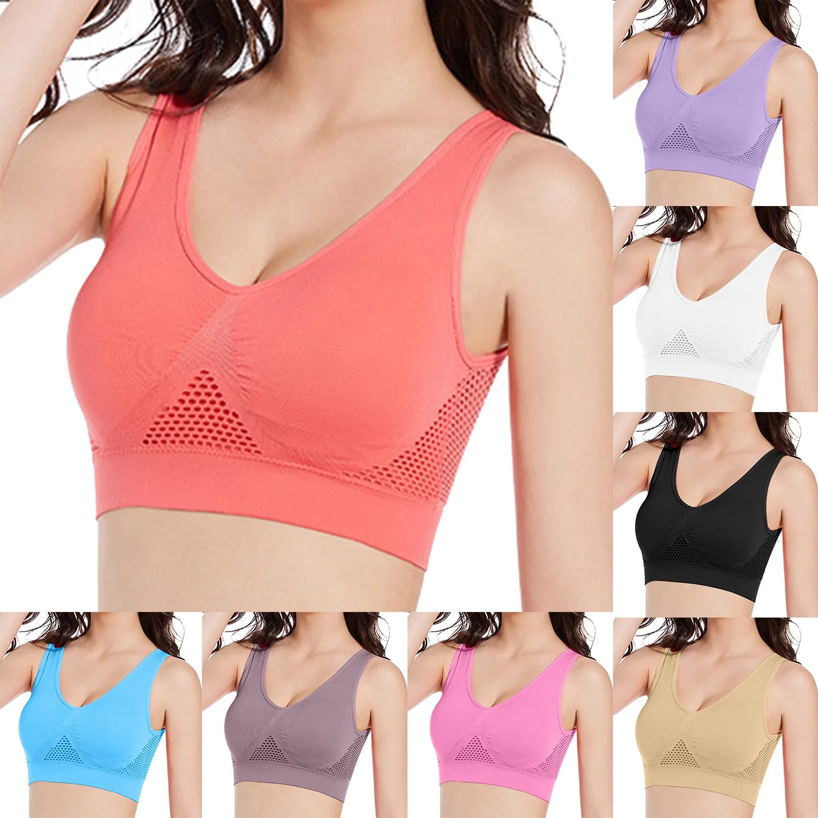 

Breathable Sports Bra Top Fitness Women Brassiere Removable Padded Sport Bra Running Gym Seamless Push Up Bras