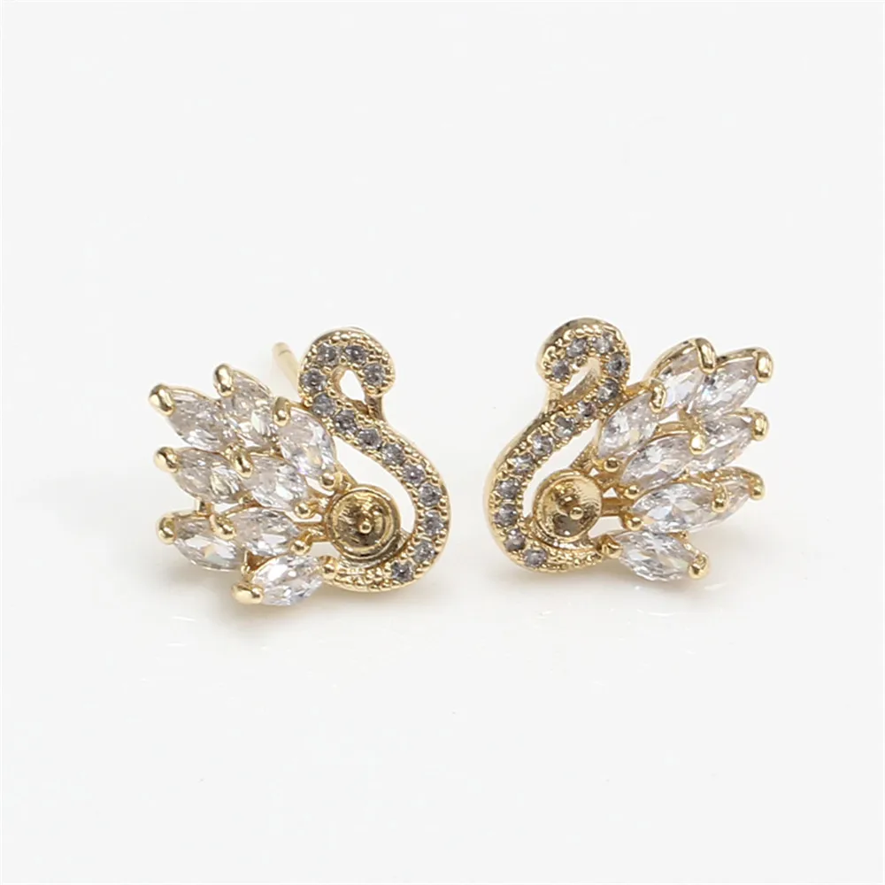 

Domestic Copper Clad Gold Plated Genuine Gold Process Swan Zircon Pearl Earrings 925 Silver DIY Accessories