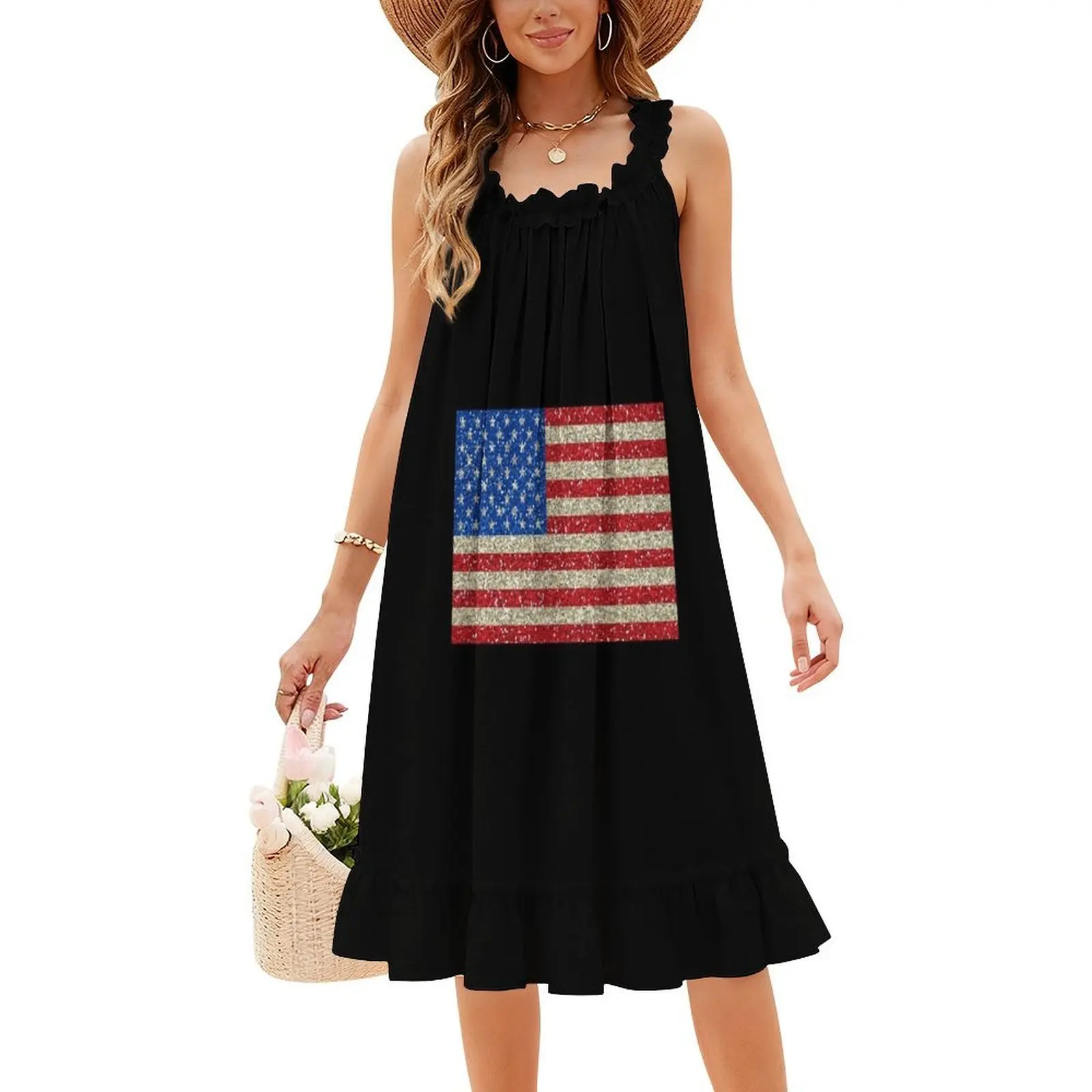 Bandeira americana bandeira eua patriot glitter estados unidos boêmio vestido sem mangas multi-impressão praia férias vestido de festa americano