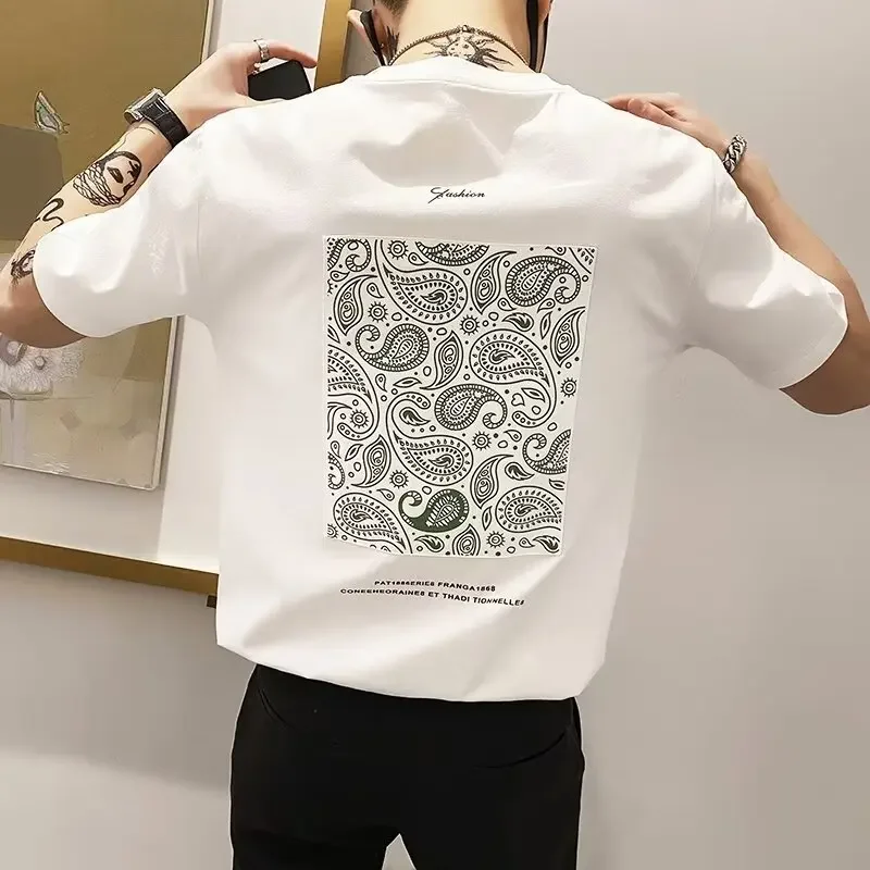 2024 New American Style Trendy Letter Print Short Sleeve T-shirt For Men Summer Ins Casual Versatile Top Crew Neck Design