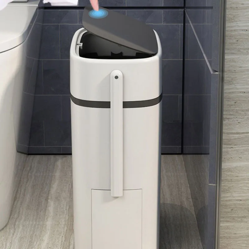 Smart Trash Can for Bathroom, Waste Bin, One Key Garbage Bin, Bag Holder in the Kitchen with Brush for Toilet,  12L/14l