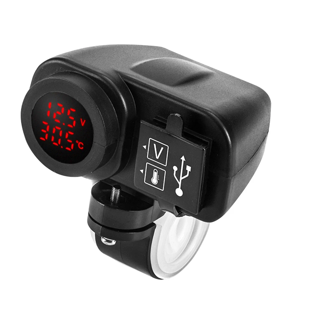 Voltímetro con cargador USB Dual para motocicleta, voltímetro de 2,1a con pantalla Digital LED