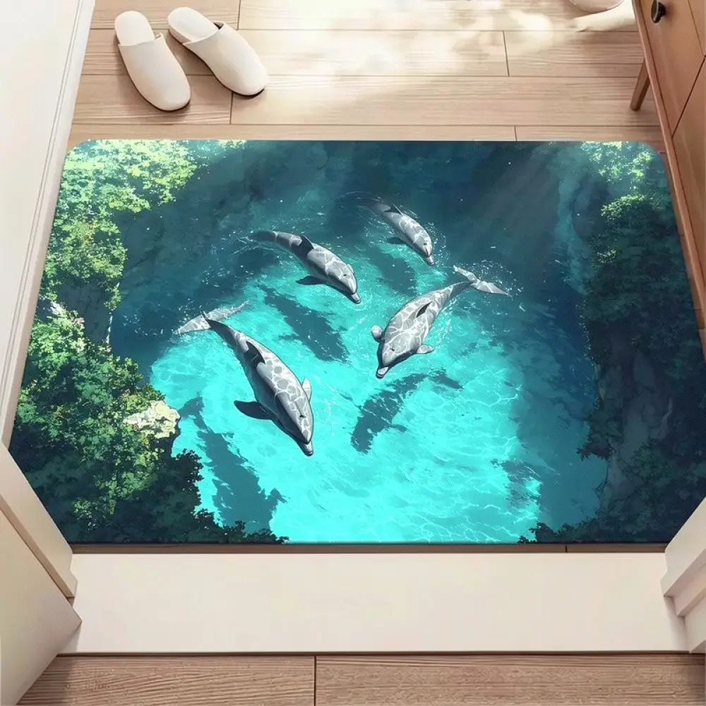 Super Absorbent Diatomite Bath Mat 3D Illusion Pattern Non Slip Floor Carpet Quick Drying Bathroom Entrance Doorway Home Rug