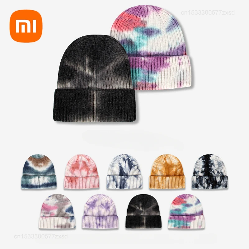샤오미 가을 겨울 타이 염색 니트 코튼 모자, 다목적 따뜻한 두꺼운 모직 모자, 여성 비니 모자, 남성 패션 모자