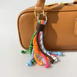 Korean Rainbow Braided Rope Pendant Keychain Fashion Bag Accessories Tassel Anti-theft Key Chain Colorful Pendant Gift Keyring