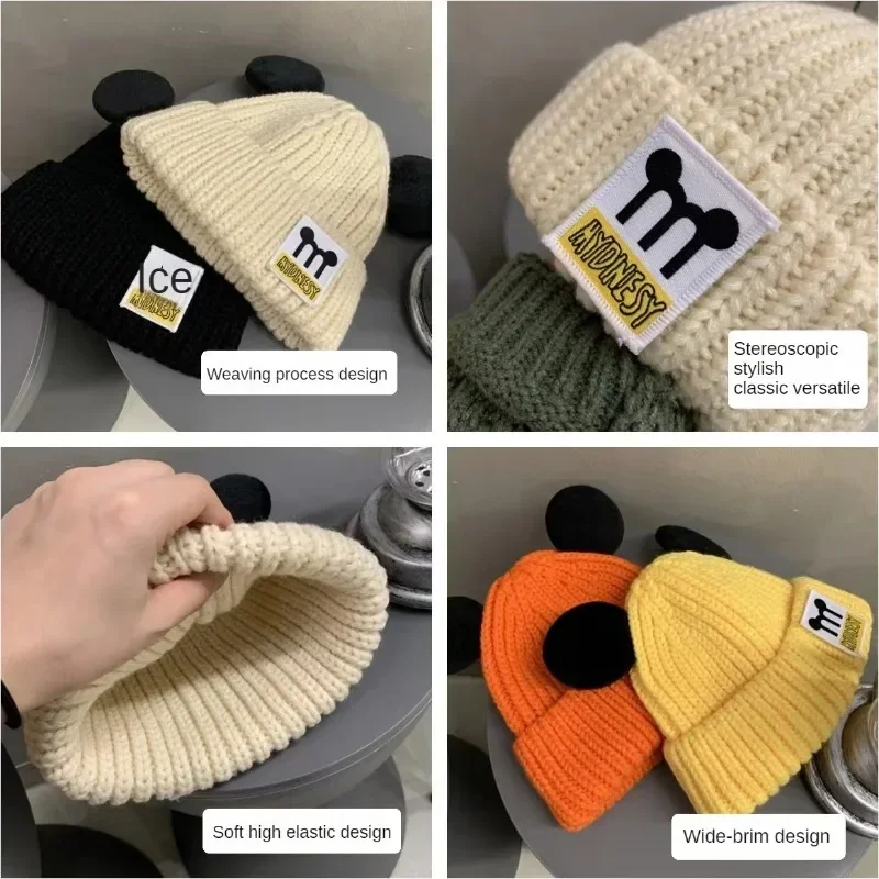 Disney Mickey Mouse Beanie Hat Autumn Winter Baby Warm Knitted Hats Cartoon Anime Children Skullies Cap Girls Accessories Gift