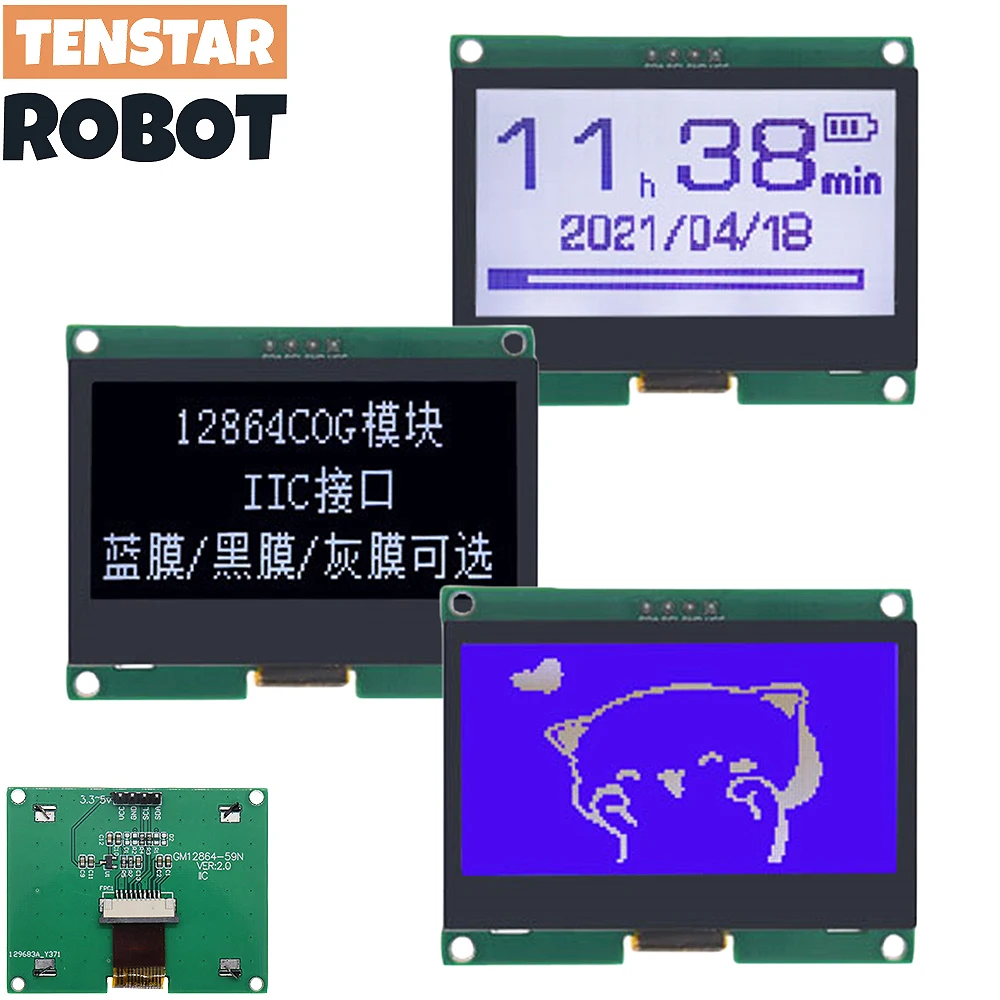 TENSTAR 12864-59N IIC 4P Modulo LCD I2C ST7567S COG Scheda schermo grafica Pannello LCM 128x64 Schermo a matrice di punti