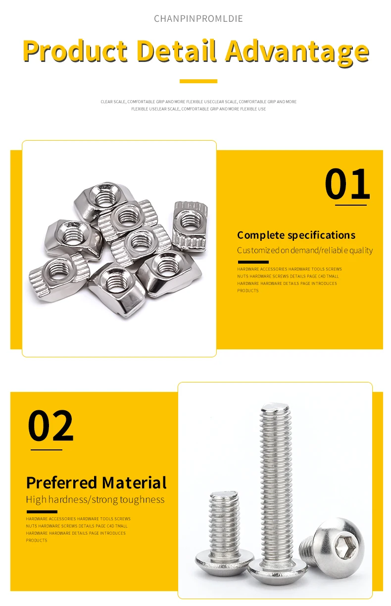 M3 M4 M5 M6 2020 3030 4040 Serie T-Gleitmutter- und Bolzensatz Hammerkopf-T-Nutmutter mit Sechskantschraube T-Mutter-Set für Aluminiumprofil – Detail 9