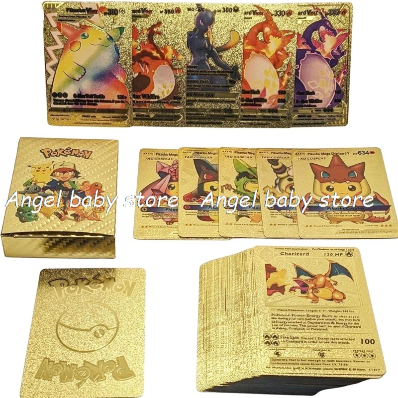 10/55pc Gold Pokemon Cards Gol GX Tag Team Vmax EX Mega Energy Shining Pokemon Card Game Carte Trading Collection Cards