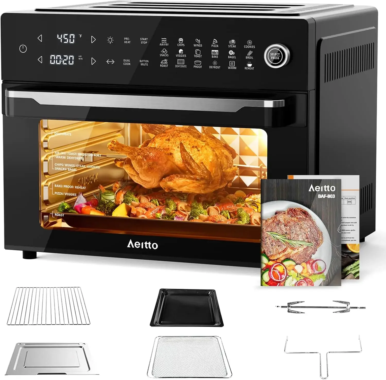 32-Quart PRO Large Air Fryer Oven| Toaster Oven Combo | with Rotisserie, Dehydrator and Full Accessories | 19-In-1 Digit