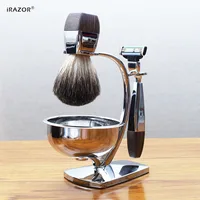 iRAZOR Kit de afeitado húmedo profesional para hombres Mach 3 afeitadora cepillo de pelo de tejón soporte de maquinilla de afeitar tazón de jabón-regalo de aseo perfecto