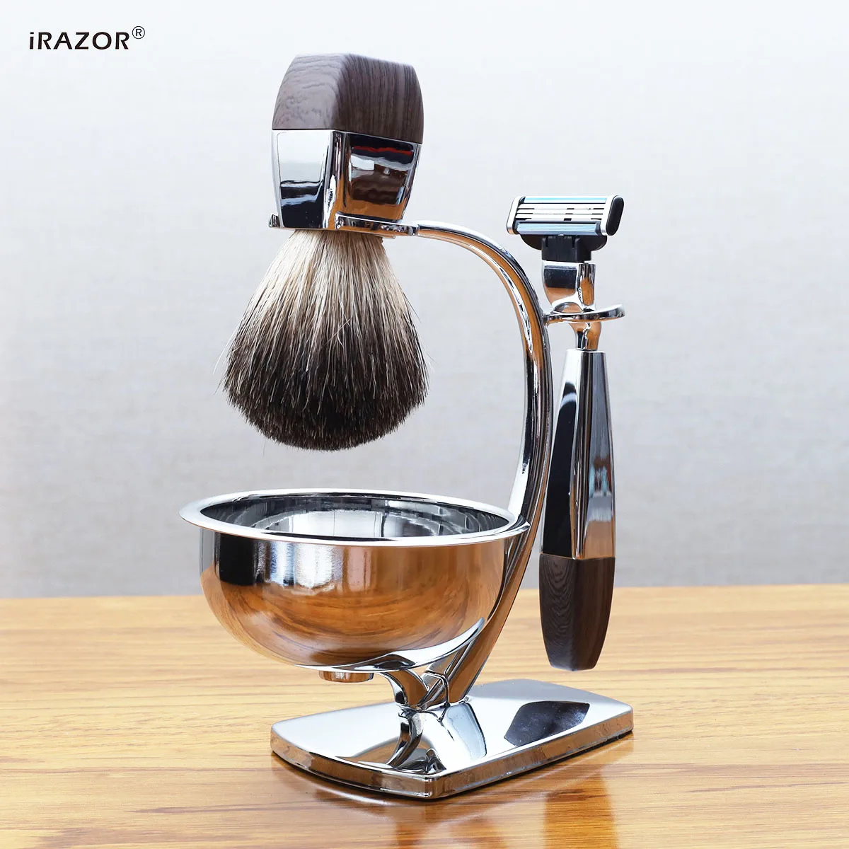 iRAZOR Professional Shaving Kit for Men-Includes Shaving Brush Razor Stand Soap Bowl Perfect Gift for Father's Day And Birthdays