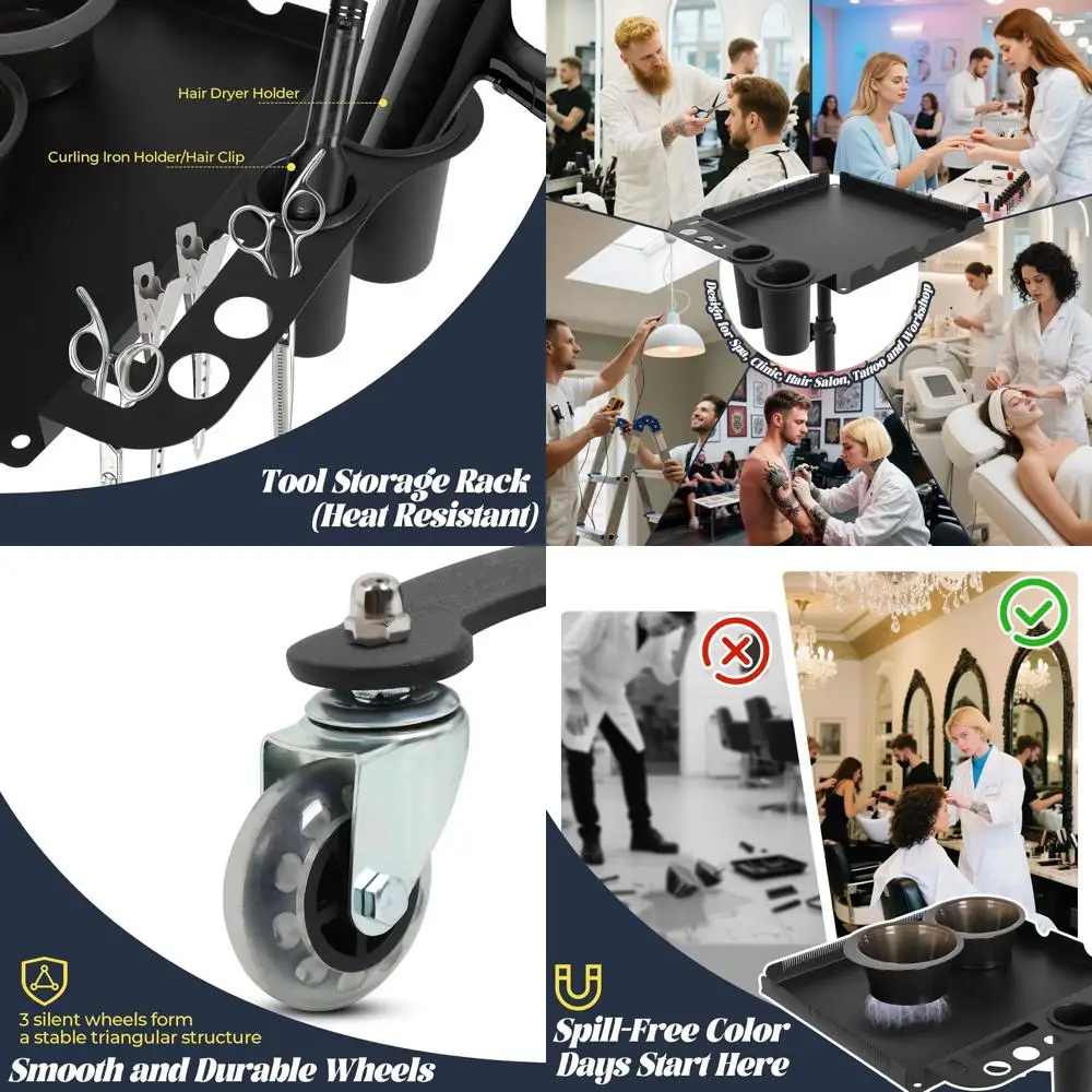 

Adjustable Rolling Tray with 2 Magnetic Bowls for Hair Extensions, Tattoos, and Hair Separators