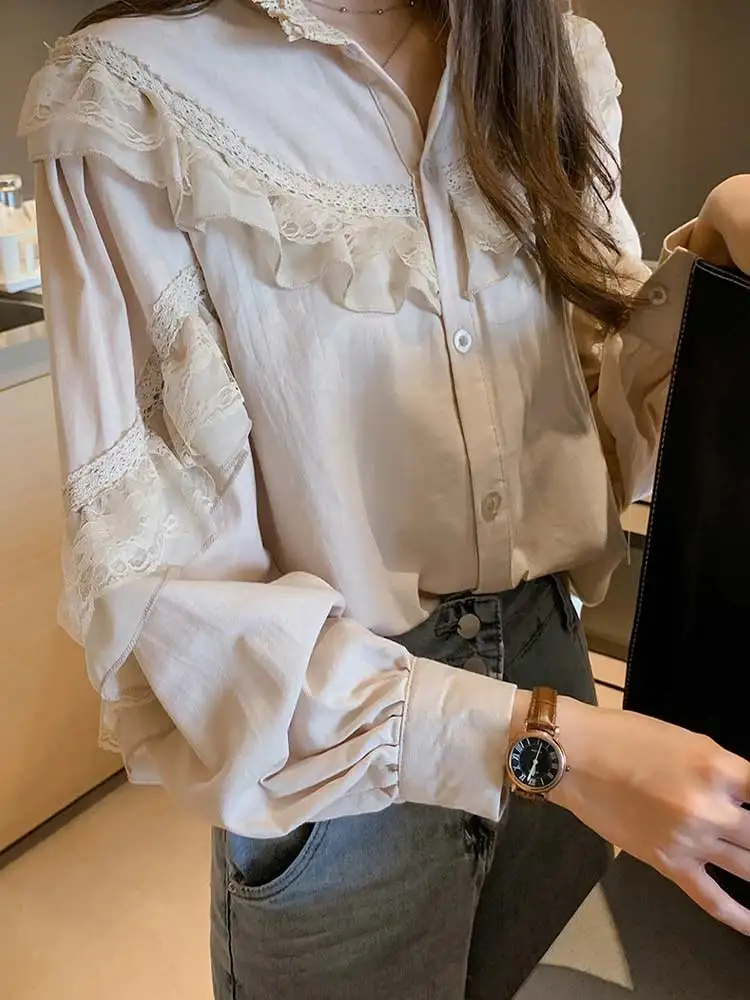 Japanese Lolita Style Women Shirt Blouse Autumn Spring Ruffle Collar Female Blusas Cute Kawaii Lantern Sleeve Tops Blouse