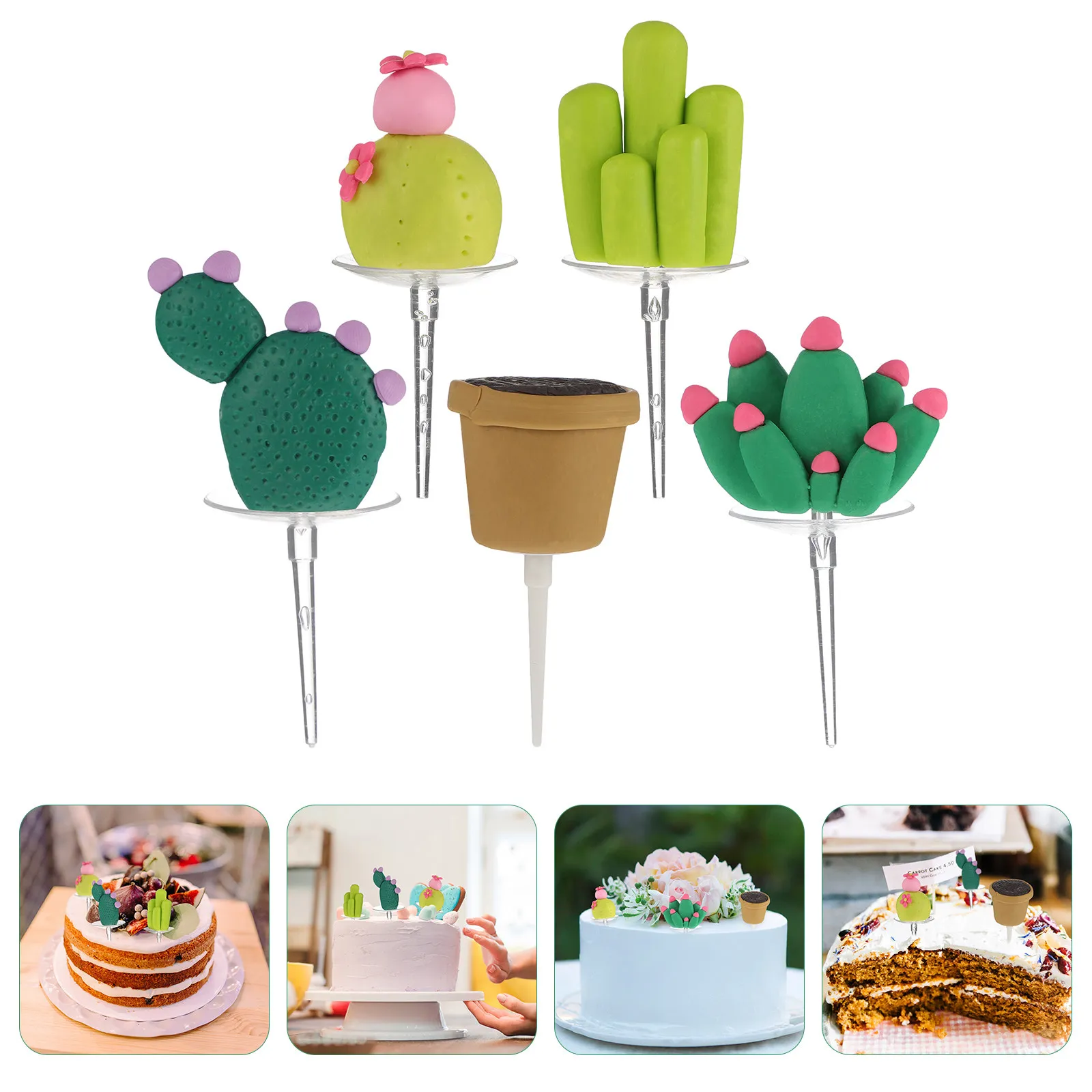 

5pcs Cake Toppers Cactus Polymer Clay Decor Hawaii Party Supplies Dessert Table Decorations Birthday Ice Cream Cupcake