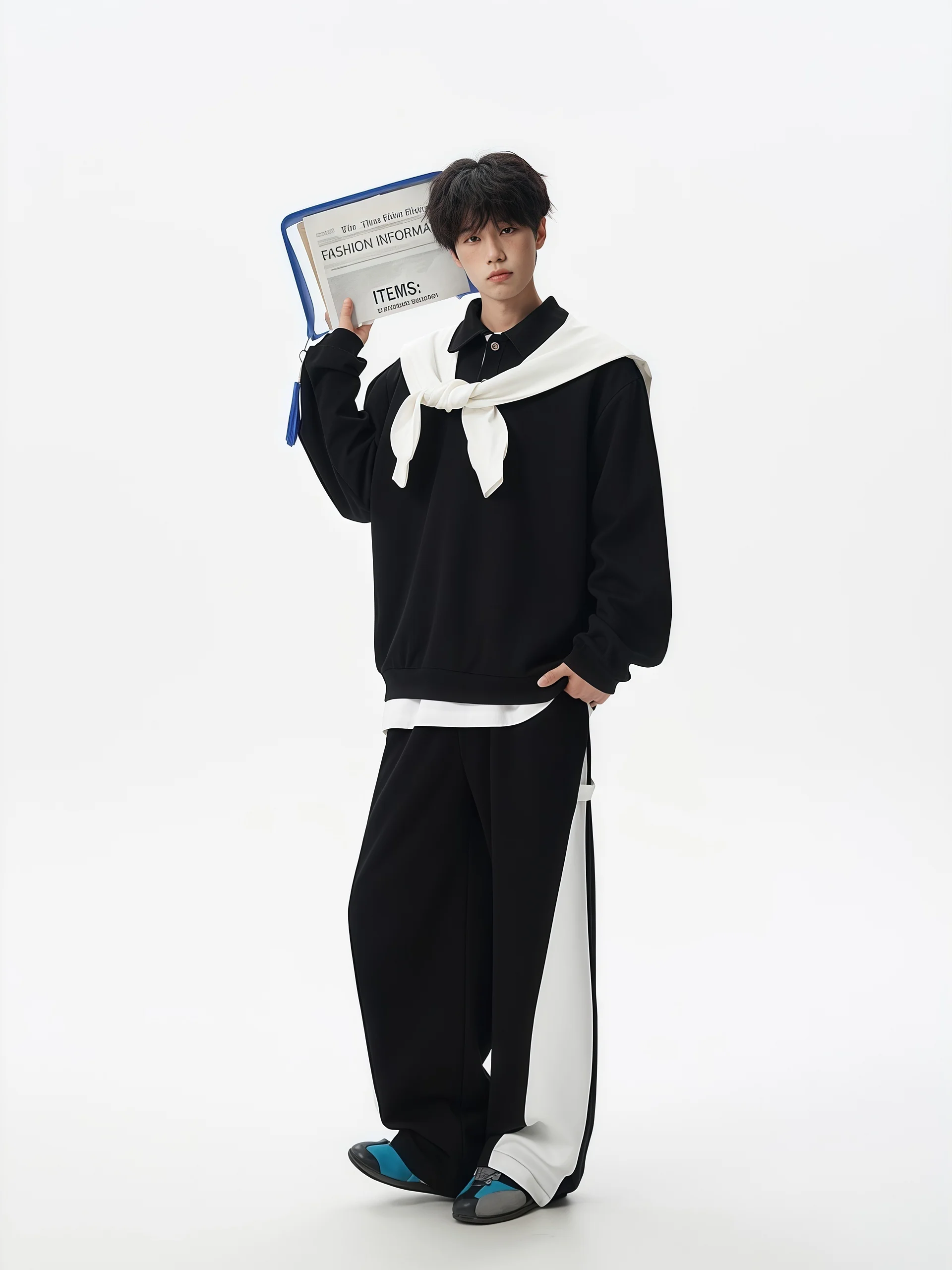 

Комплект повседневной спортивной одежды Fitche: мужской худи с накидкой на плечах и брюки, осенняя коллекция, комфортный свободный крой, комплект из двух предметов