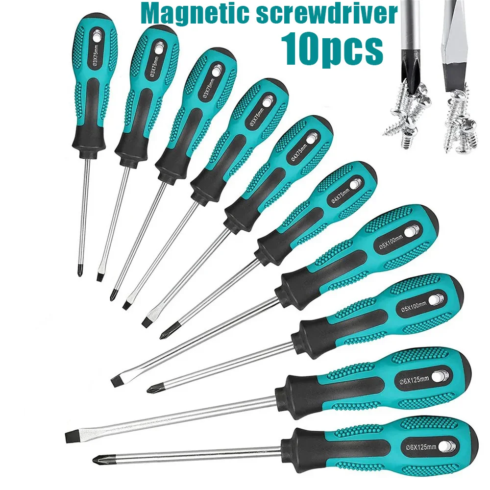10-Piece Multi-Functional Phillips and Flathead Magnetic Screwdriver Set, for Home and Vehicle Installation and Repair