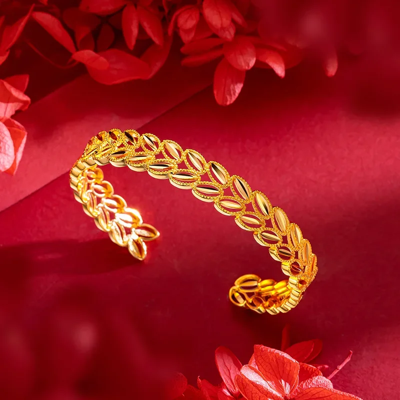 Luxury pendant 9999 real gold 24K yellow gold Double-layer Love Leaf Bracelet