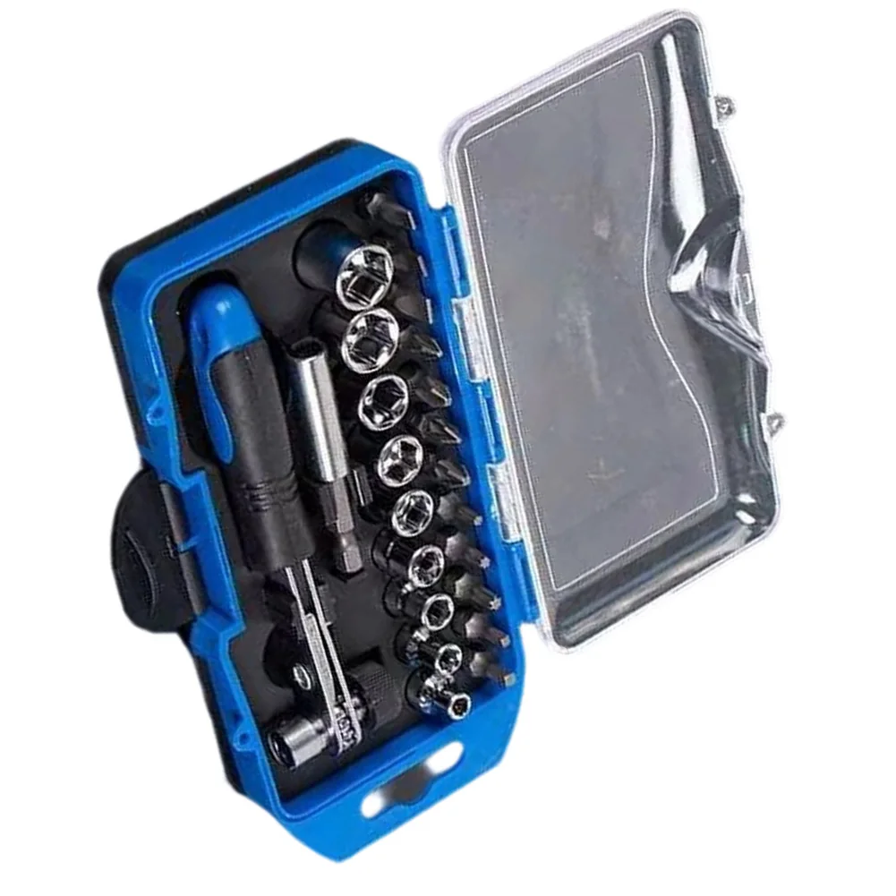 23pcs Ratchet Socket Wrench Set With 1/4 Inch Drive Extension Bar And Screwdriver Bits For Home Auto Electrical Repair Tool Kit