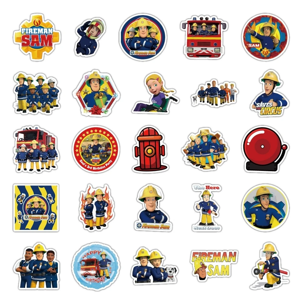 50Pcs Cartoon Fireman Sam Stickers for Kids Child Education Rooms Home Decor Diary Notebook Label Toy Truck Fireman Sticker