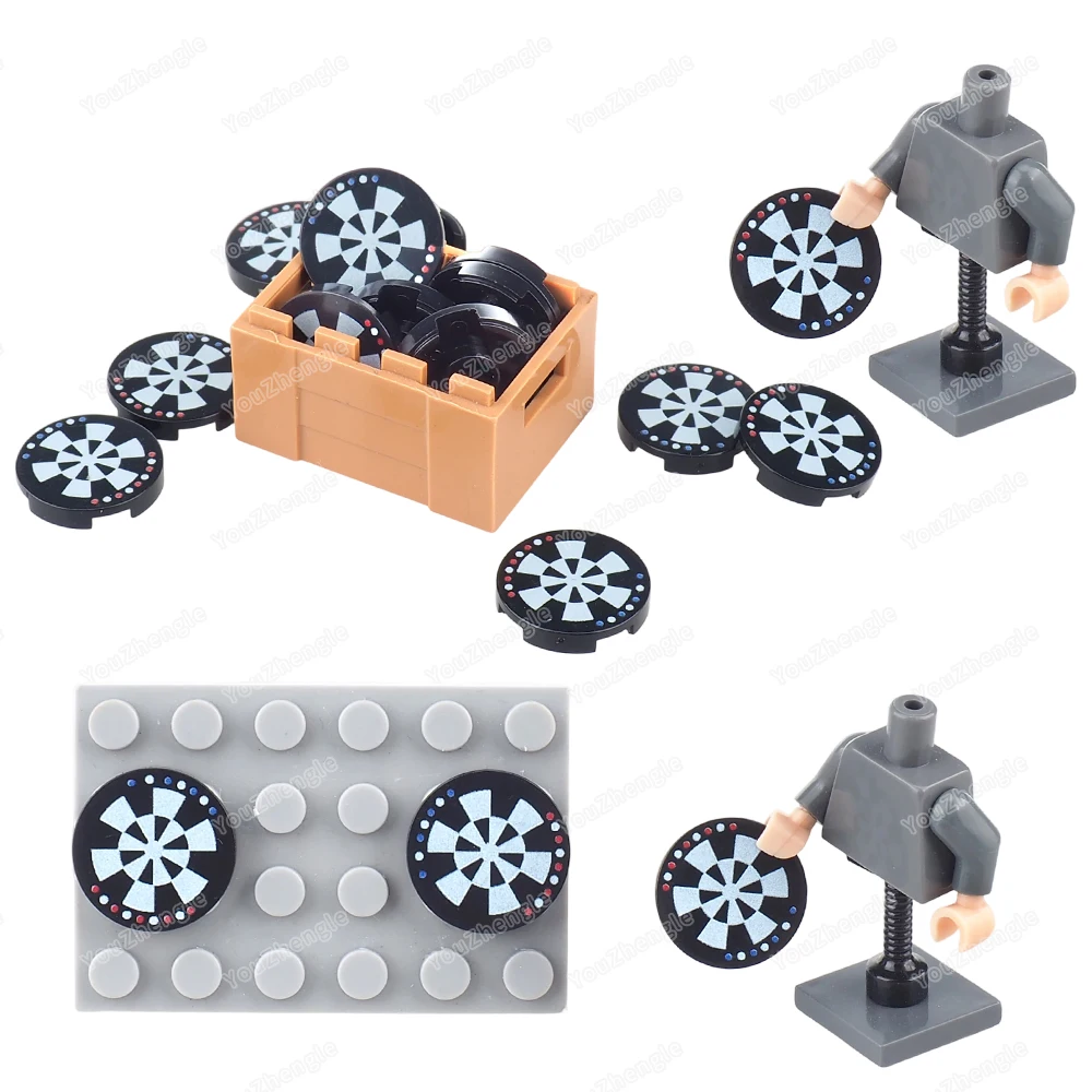 Holograficzna tarcza do gry w rzutki z nadrukowanym wzorem, klocki konstrukcyjne 2x2 okrągłe 14769 MOC, akcesoria do sceny konkurencyjnej, model, prezent, zabawka.