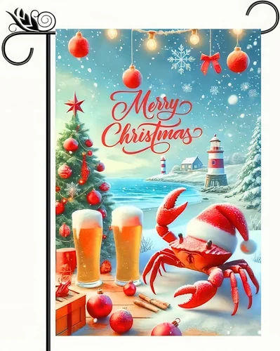 Merry Christmas Garden Flag 12X 18 Double Sided Winter Crabs Garden Flag Coastal UUI GGX