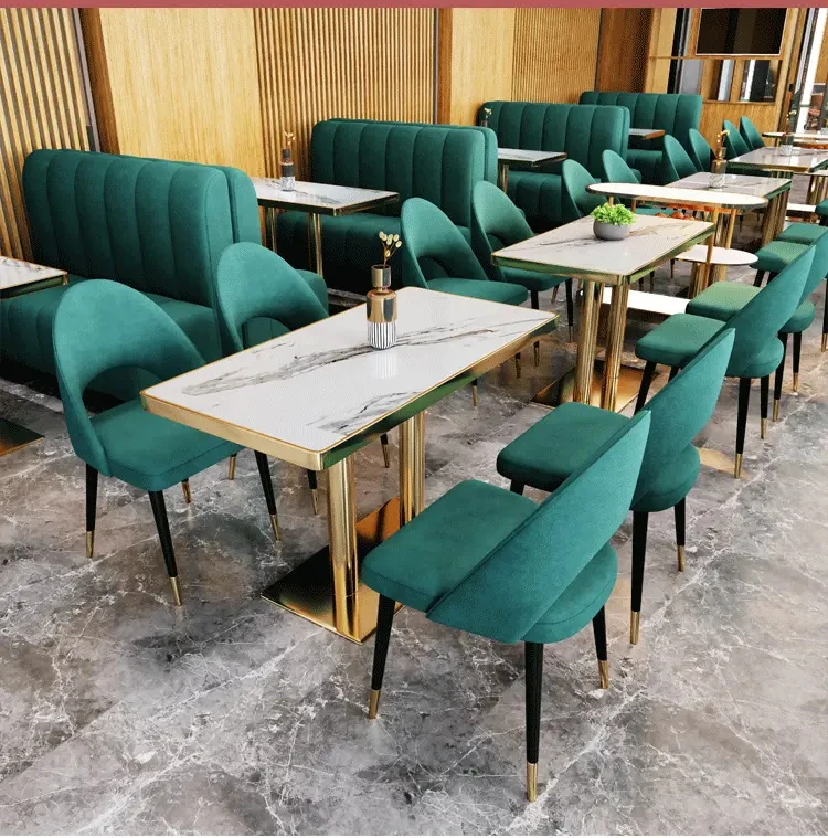 Modern Restaurant Furniture Velvet Green Booth Seats Cafeteria Sofa Cafe Table And Chairs Set For Restaurant And Bars