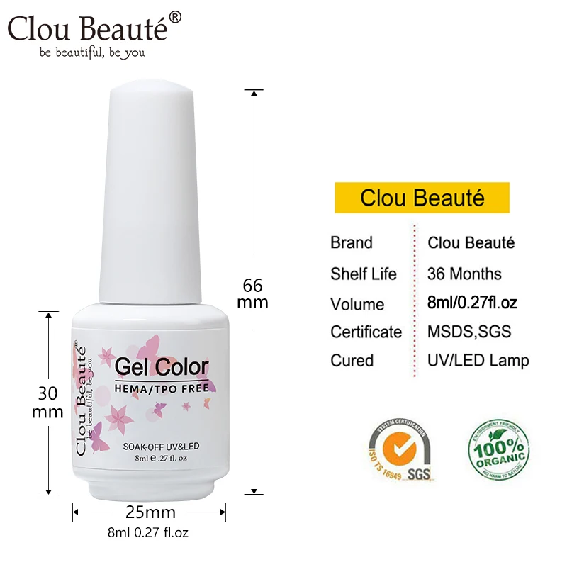 Clou Beaute, barniz de esmalte de Gel de 8ML, serie libre Hema/TPO, 180 colores, recién llegados, gran oferta, capa superior con Base artística para uñas rojas brillantes