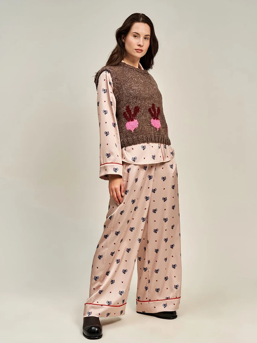 

Свободная женская ночная одежда Marthaqiqi, комплект из 2 предметов, одежда для сна с длинными рукавами, пижамные брюки с отложным воротником, женская домашняя одежда с принтом