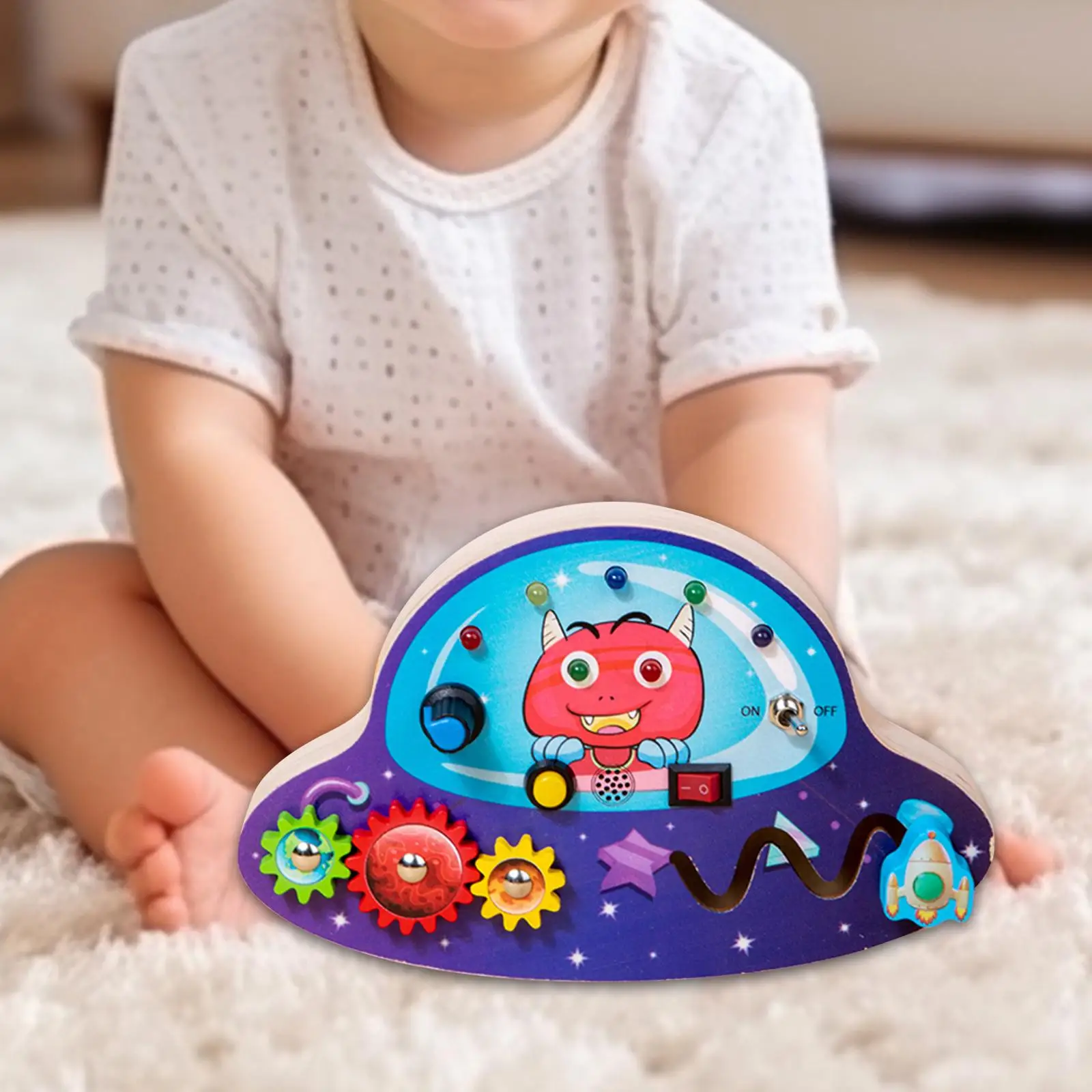 Wooden Busy Board with LED Light Fine Motor Skills Early Learning Educational Sound Sensory Board for Preschool Boys Girls Kids