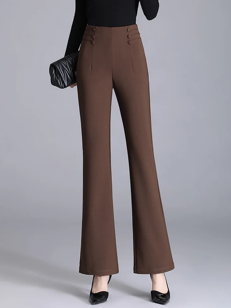

High Waist Straight Leg Micro Flared Pants Women's Spring Autumn 2026 New Elastic Waist Suit Pants Slimming Trousers