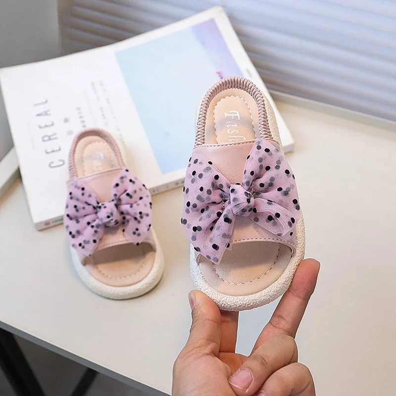 สาวฤดูร้อนรองเท้าแตะเปิดนิ้วเท้าเด็ก Causal Beach รองเท้าแตะ Bowknot Polka Dot Design เด็กแฟชั่นเจ้าหญิงแบนรองเท้าแตะนุ่ม