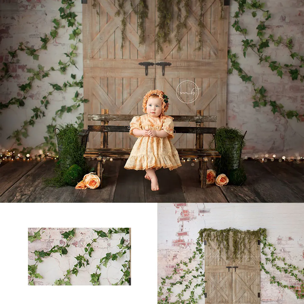 

Spring Terrace Backdrop Baby Cake Smash Wooden Door Brick Wall Photography Props Child Girls Adult Studio Decor Backgrounds