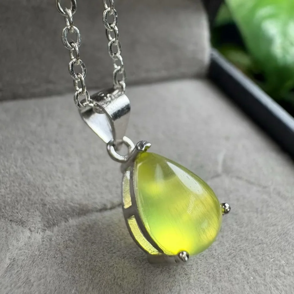

S925 Natural Golden Prehnite Pendant Healing DIY Necklace Fashion Jewelry Accessories Exquisite Gift 1pcs