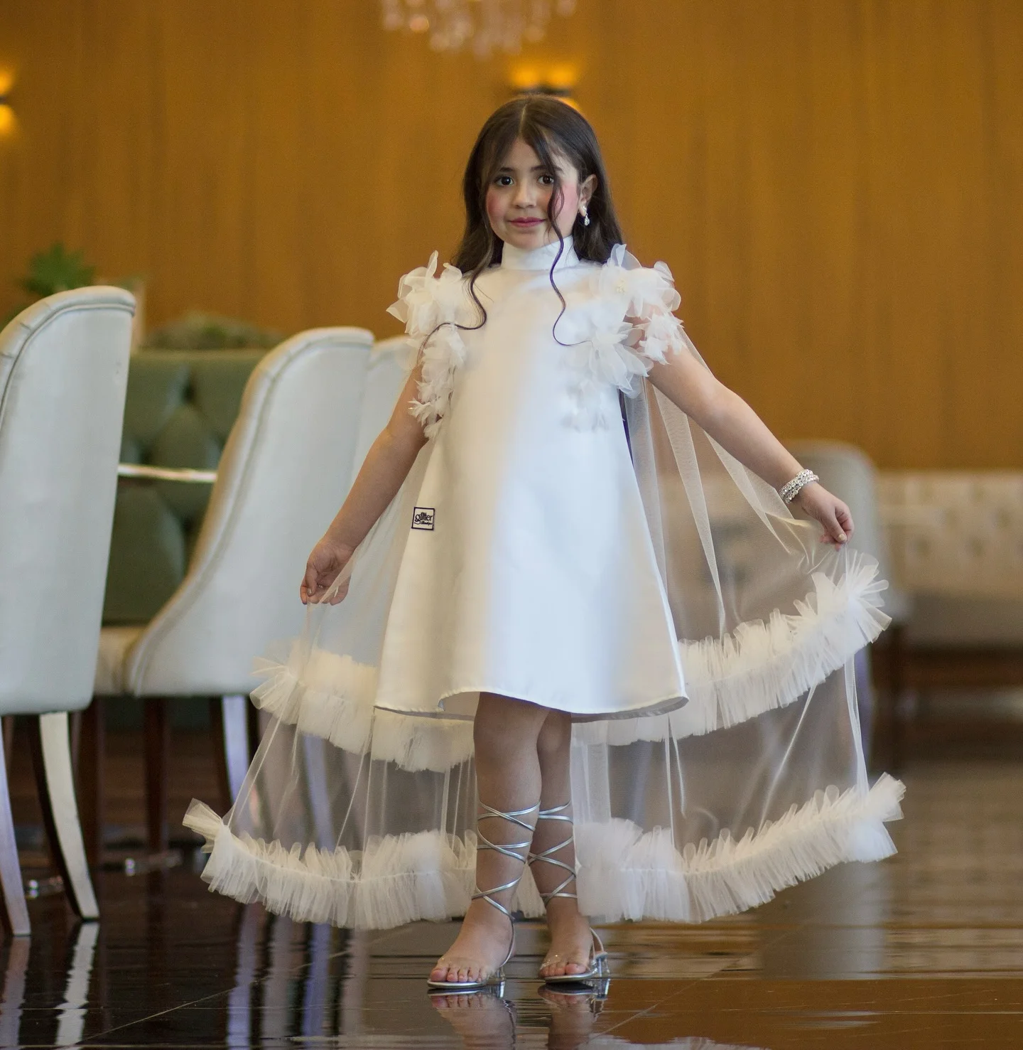 

Jill Wish M007 Платье с цветочным узором цвета слоновой кости для девочек с накидкой и высоким воротником длиной до колена, вечернее платье для первого дня рождения, фестиваля, свадьбы, вечеринки для детей