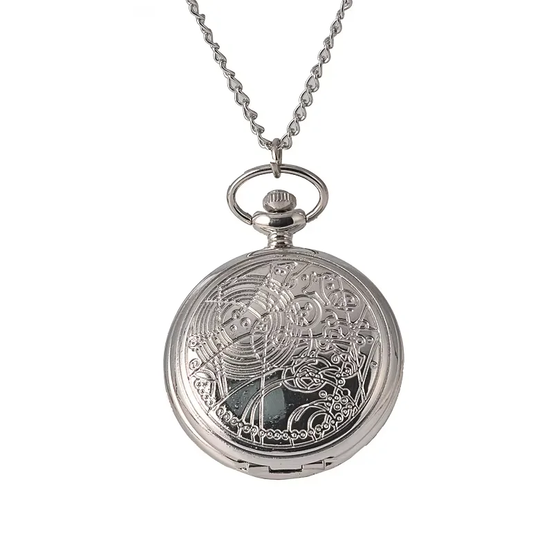 1055Large size silver retro map rune map exquisite carving quartz pocket watch special rune pocket watch
