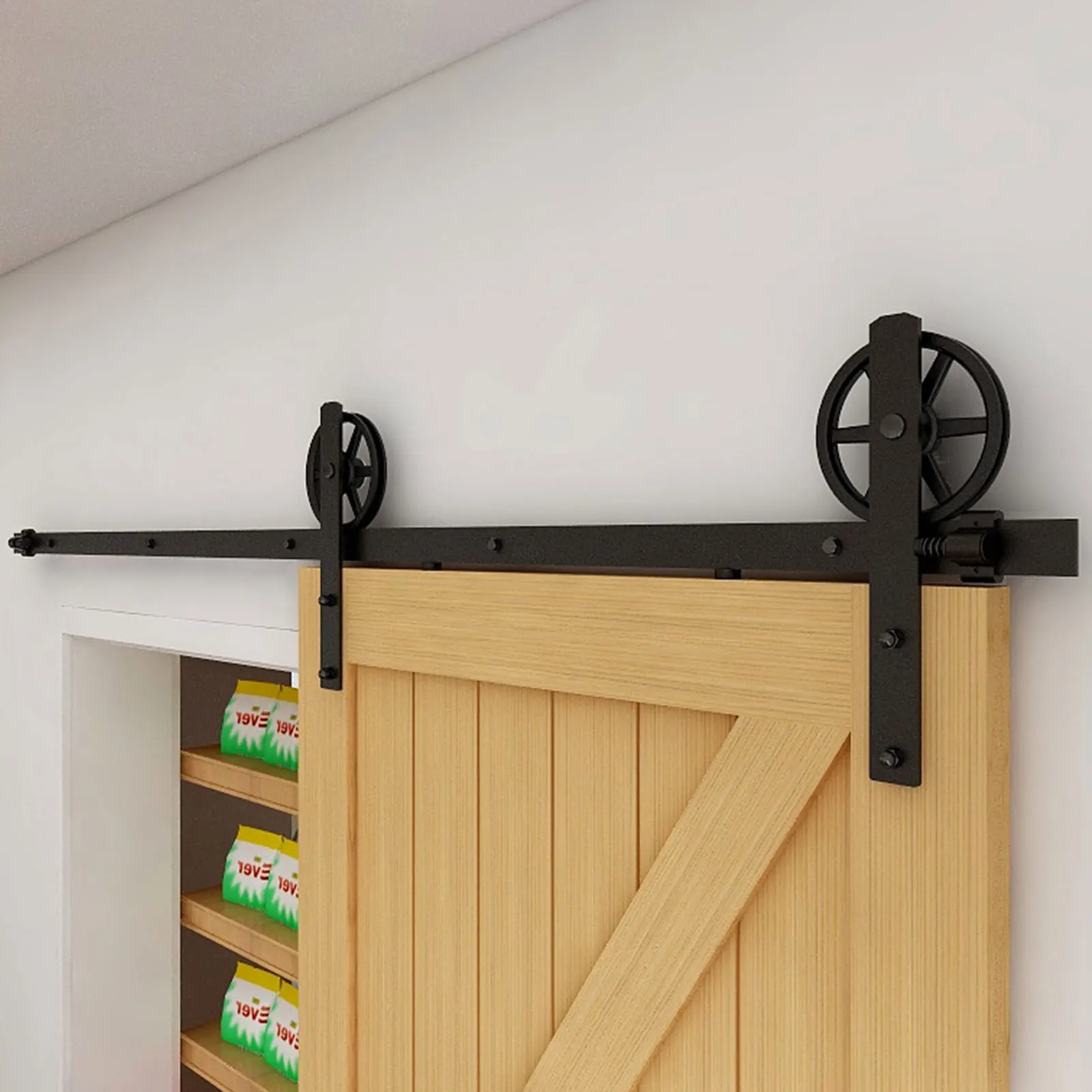 

Sliding Barn Door Hardware Kit Heavy Duty Smoothly and Silently Easy to Install Fit Single Door Panel Single Big Wheel I -Shaped