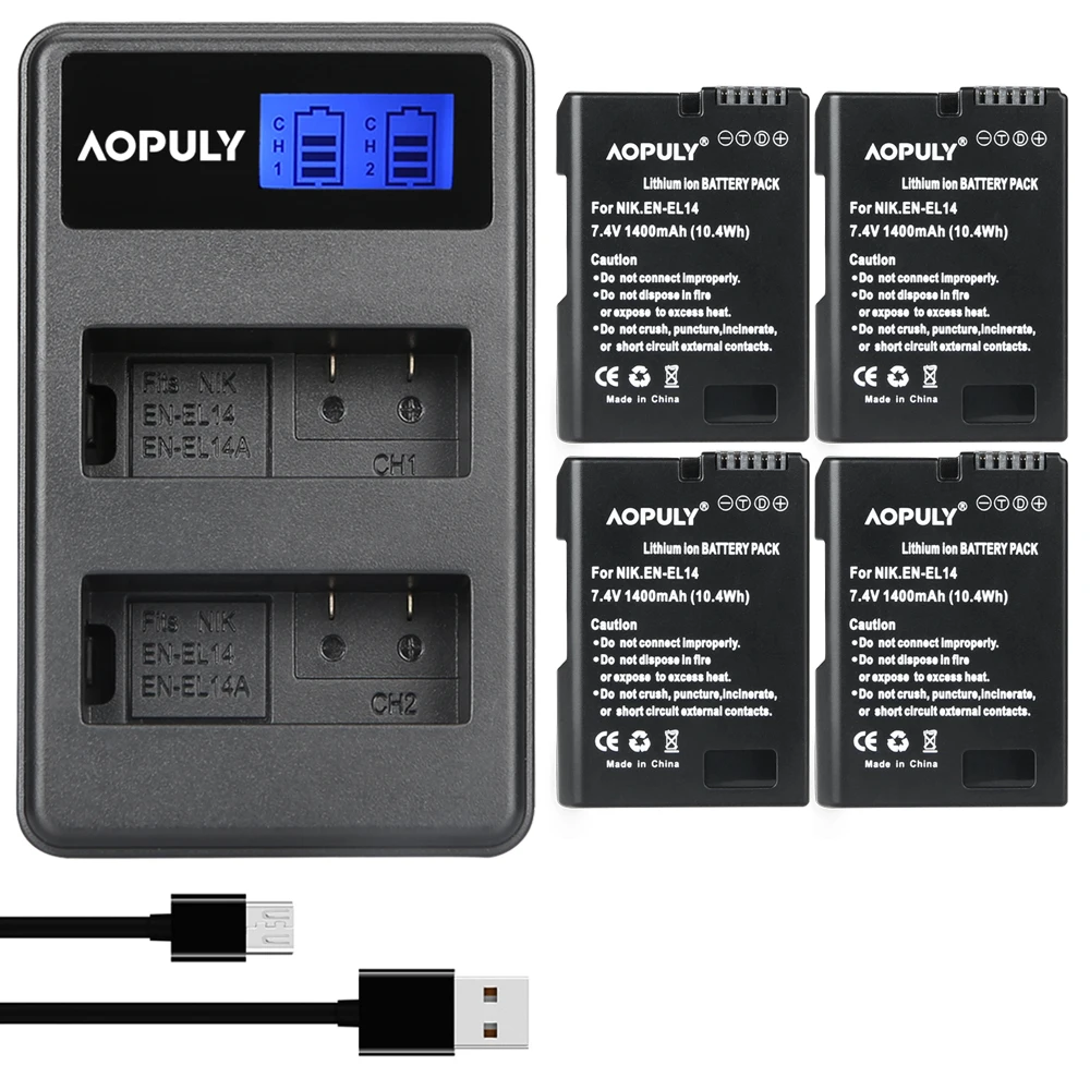 4 Stuks Gedecodeerd bateria EN-EL14 EN-EL14a ENEL14 EL14a Batterij + USB lader Voor Nikon D3100 D3200 D3300 D5100 D5200 D5300 P7000