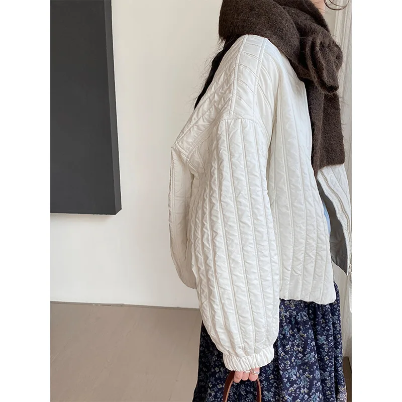 

Новинка 2025, женская хлопковая куртка, корейская хлопковая куртка с круглым вырезом, вертикальная стеганая нить, хлопковая куртка с зажимом, женская хлопковая куртка