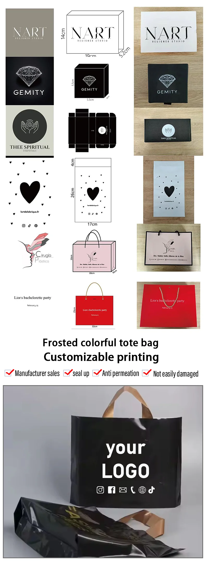 50 Stück personalisierte Geschenktüten für Geburtstagsfeiern, Hochzeiten, Plastiktüten, Geschenkboxen für Süßigkeiten, Verpackungstüten für Kleidung mit Logodruck – Detail 2