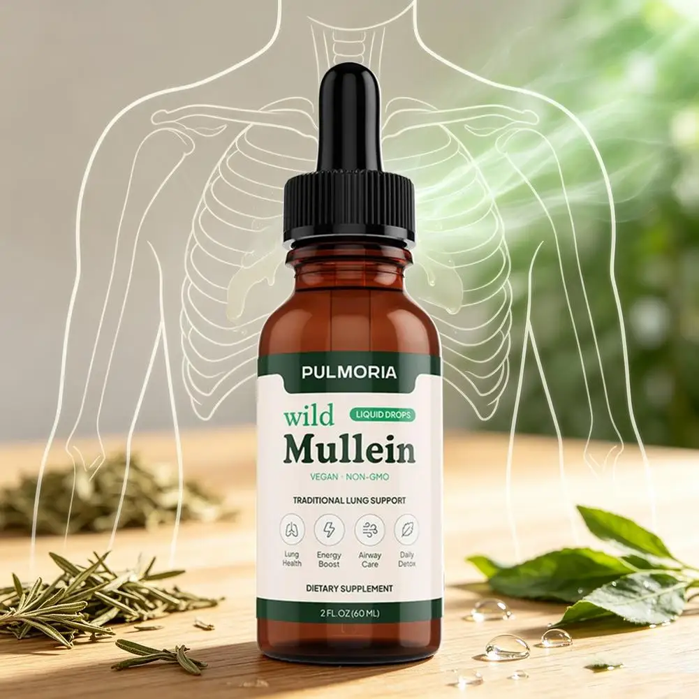 Wild Mullein Leaf Drops 60ml, Lung Cleanse Respiratory Support Dietary Supplement, Herbal Liquid Drops for Body Wellness Care