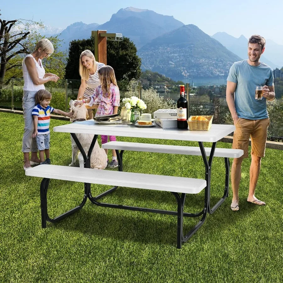 طقم طاولة نزهة خارجية بإطار معدني وسطح مقاوم لجميع الأحوال الجوية مثالي لحديقة الفناء الخلفي بجانب حمام السباحة #4