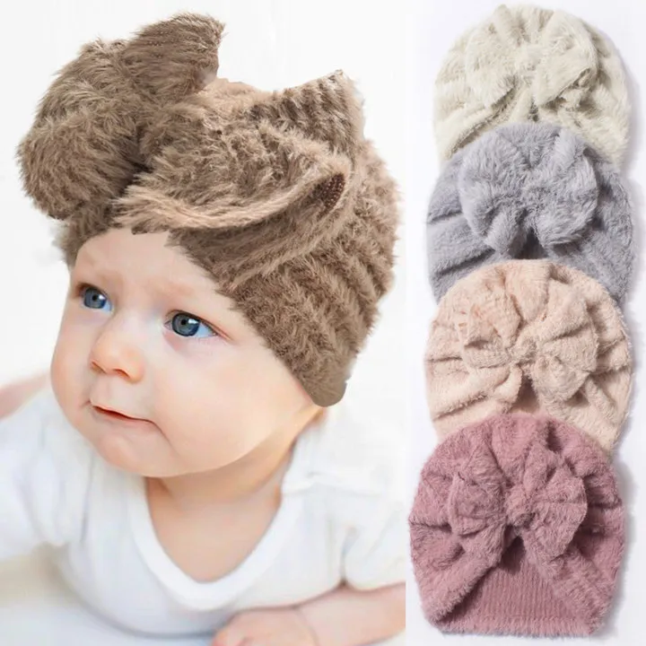 

New Coming Baby Wool Knitted Turban Babes Hat Newborn Velvet Head Wraps for Baby Girls Boys Beanies Caps Kids Hair Accessories