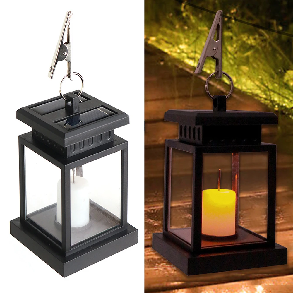 Outdoor Lanterns IP65 Waterproof Rechargeable Flashing Flame Lights Solar Powered LED Hanging Candle Lanterns