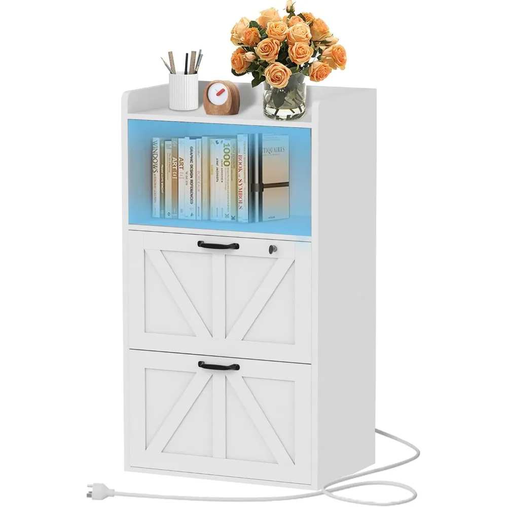 

2 Drawer File Cabinet with Lock, Lateral Filing Cabinets with LED Light for Home Office, Large Wood Storage Printer Stand