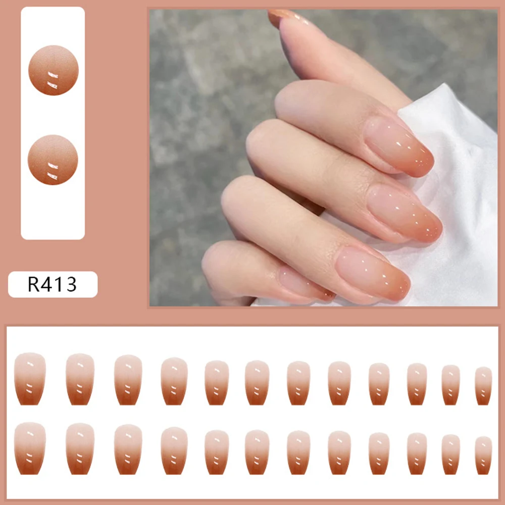 Gradient False Nails French Long Press On Nails Elegant Fingernails Stickers Removable Save Time Artificial Nails 24PCS SAL99