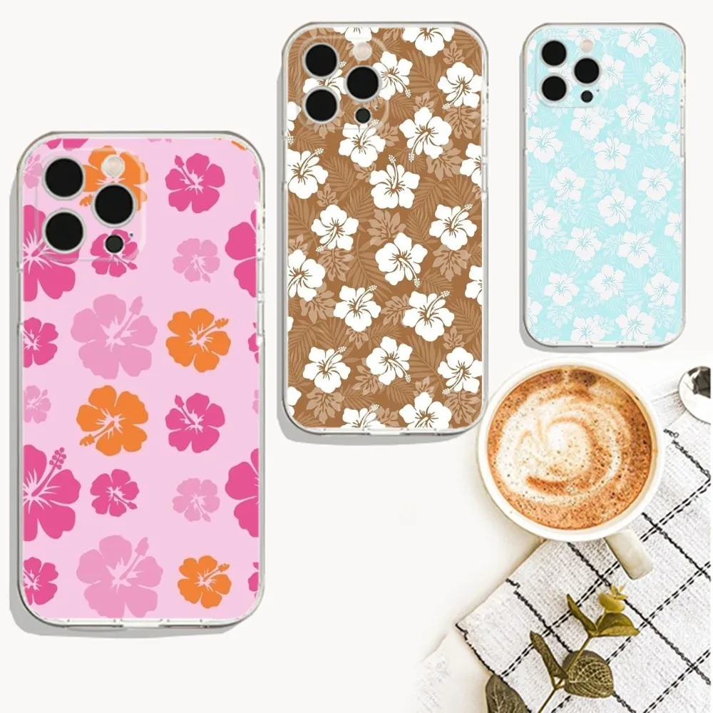 Hibiscus Retro Hawaiian Flower Phone Case For iPhone Apple 15,14,13,12,Mini,11,Pro,Max,Plus,X,XR,XS,8,SE,2020,Plus Transparent